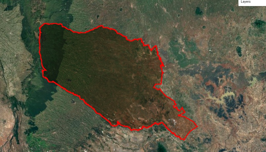 Satellite view of Murang'a County, Kenya
